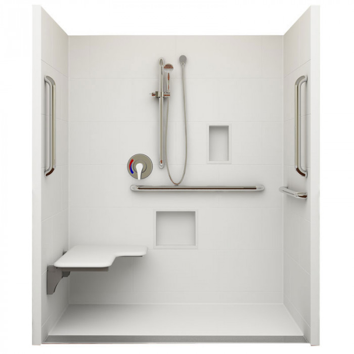62¼" x 32⅛" ADA Linear Drain Roll In Shower (Left Seat)